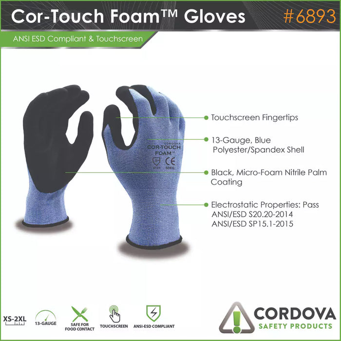 Cordova Safety Cor-Touch Foam Grip Gloves - 13-Gauge - 6893