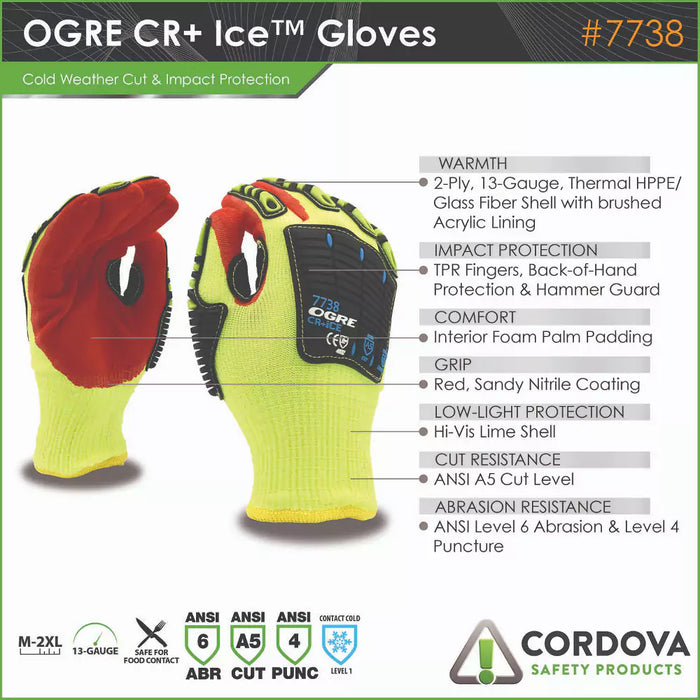 Cordova Safety Ogre CR+ Ice Cut Resistant Gloves - 13-Gauge ANSI Cut Level A5 - 7738