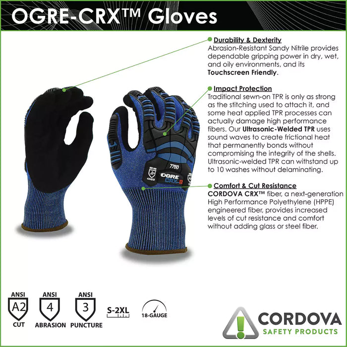 Cordova Safety Ogre CRX-2 Cut Resistant Gloves - 18-Gauge ANSI Cut Level A3 - 7760