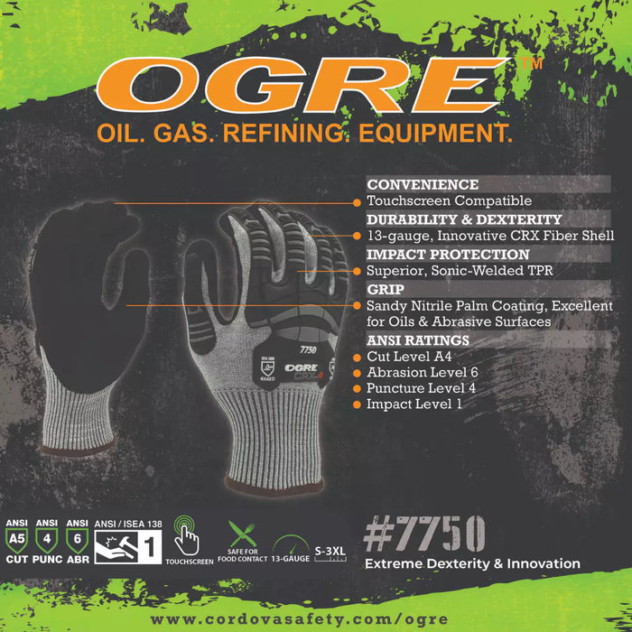 Cordova Safety Ogre CRX-4 Cut Resistant Gloves - 13-Gauge ANSI Cut Level A4 - 7750