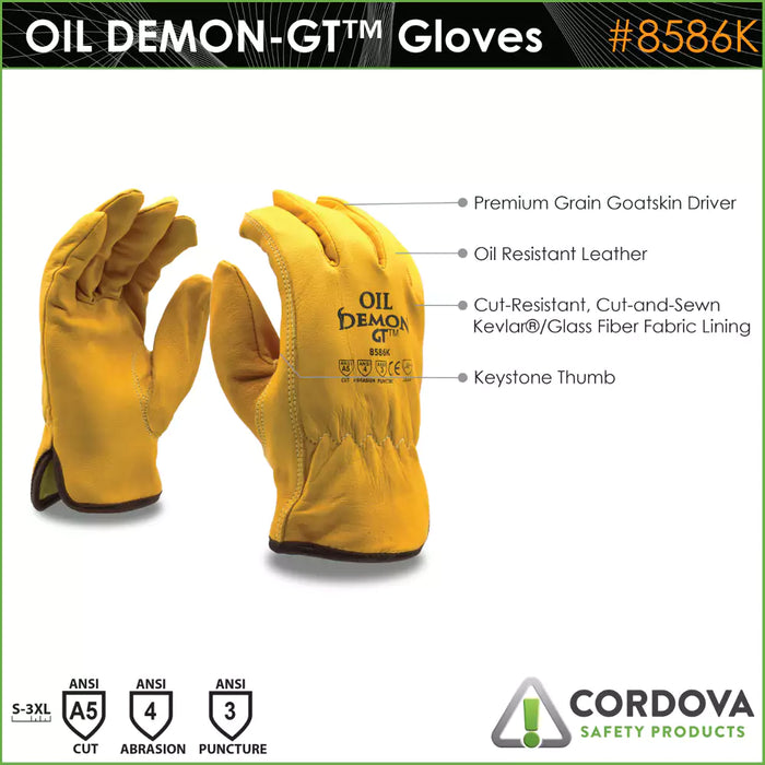 Cordova Safety Oil Demon GT Premium Leather Drivers Gloves - ANSI Cut Level A5 - 8586K