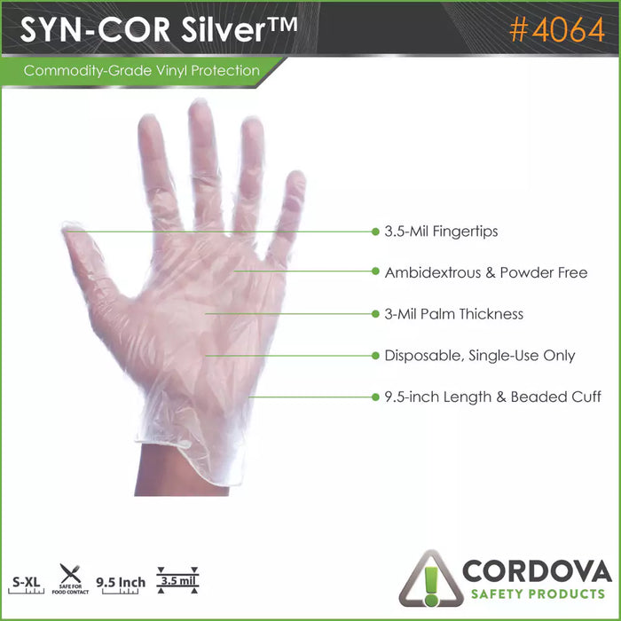 Cordova Safety Syn-Cor Ii Silver Vinyl Disposable Gloves - 4064