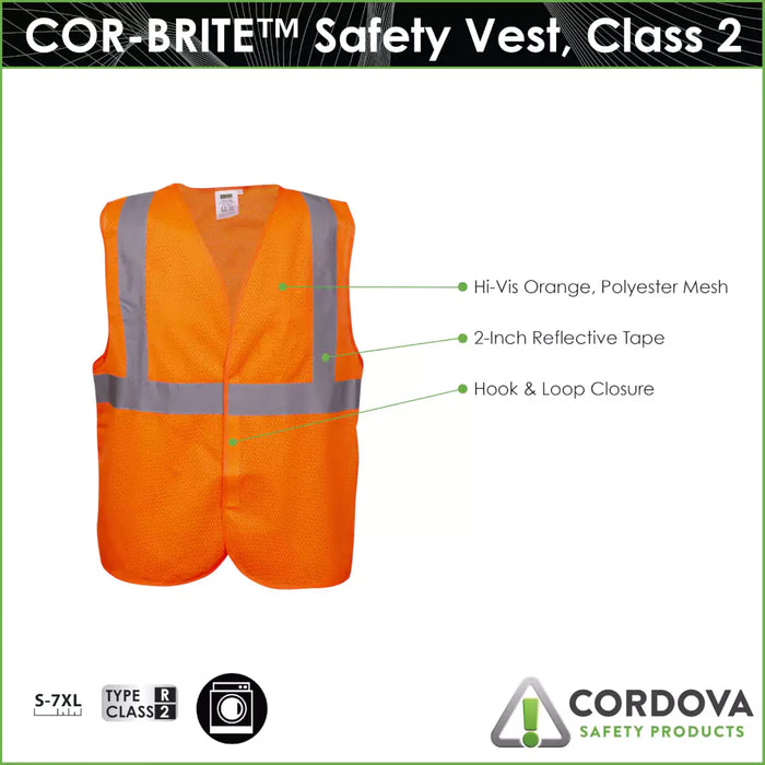 Cordova® High Visibility Mesh Safety Vest - Hook & Loop Closure - ANSI Type R Class 2– V21