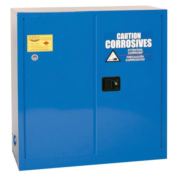 Safety Storage Cabinet 30 Gallon - Acid & Corrosive - 1 Self Closing Door - 1 Shelf - Blue