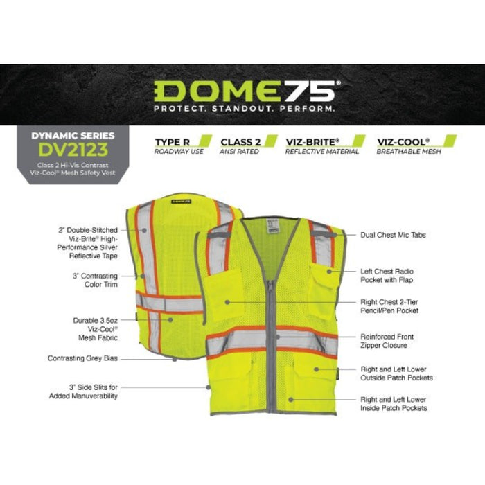 DOME75® DYNAMIC SERIES ANSI Class 2 Hi-Vis Contrast Viz-Cool Mesh Safety Vest - DV2123