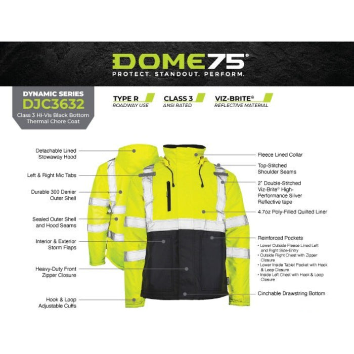 DOME75® DYNAMIC Series ANSI Class 3 Hi-Vis Black Bottom Thermal Chore Coat - DJC3632