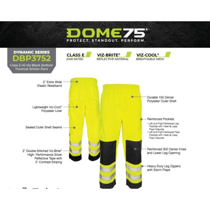 DOME75®  DYNAMIC Series ANSI Class E Hi-Vis Black Bottom Thermal Winter Pant - DBP3752