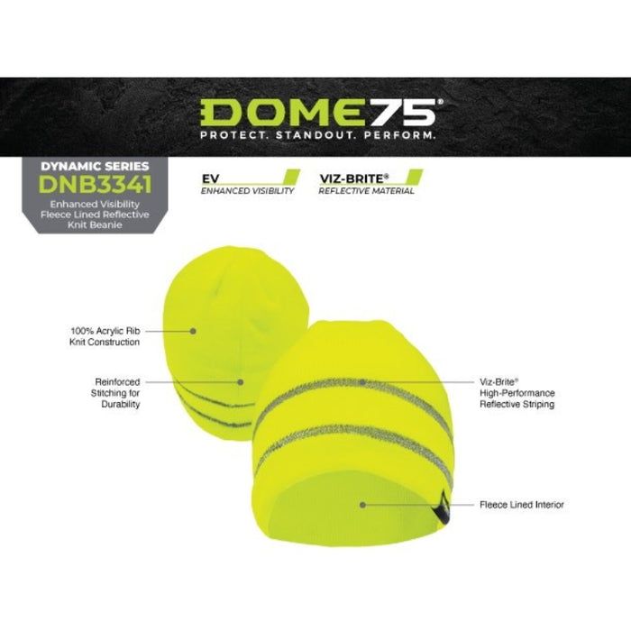 DOME75® DYNAMIC Series Enhanced Visibility Fleece Lined Reflective Knit Beanie - DNB3341