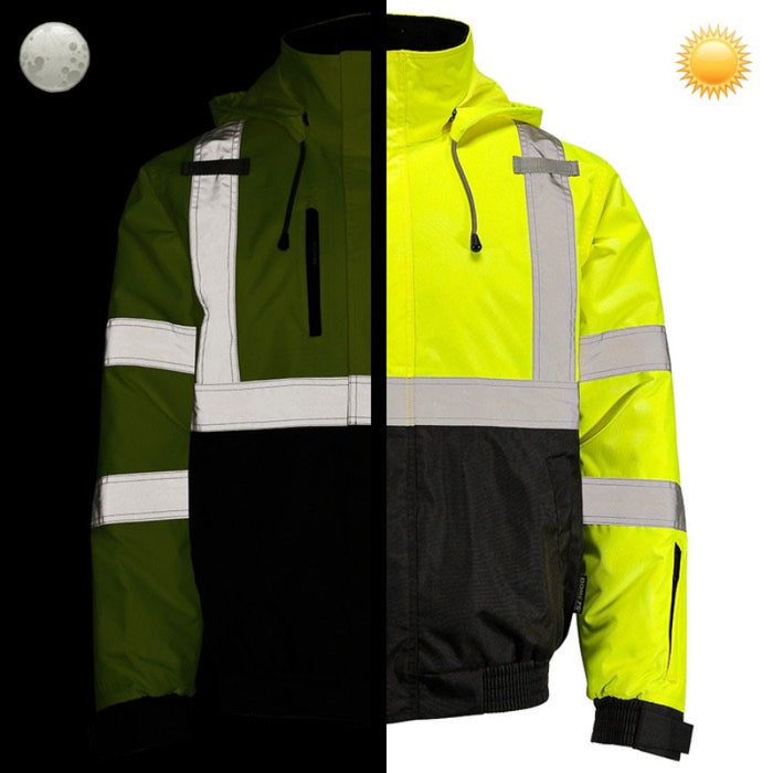 DOME75® DYNAMIC Series Hi-Vis ANSI Class 3 Black Bottom Thermal Bomber Jacket - DJB3832