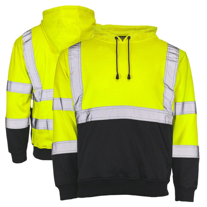 DOME75®  DYNAMIC Series Hi-Vis ANSI Class 3 Viz-Tuff Fleece Black Bottom Pullover Hoodie - DHP1632