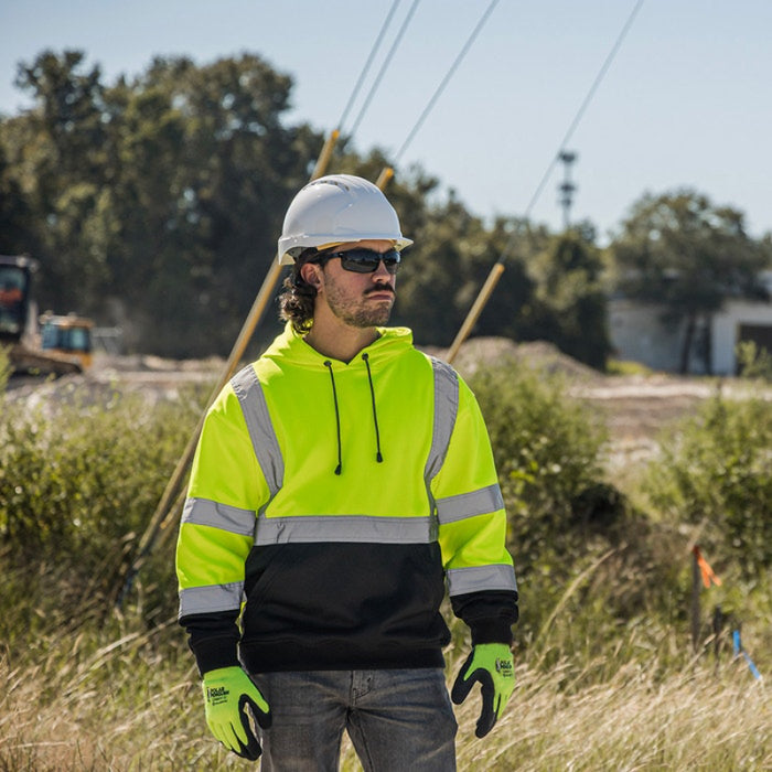 DOME75®  DYNAMIC Series Hi-Vis ANSI Class 3 Viz-Tuff Fleece Black Bottom Pullover Hoodie - DHP1632
