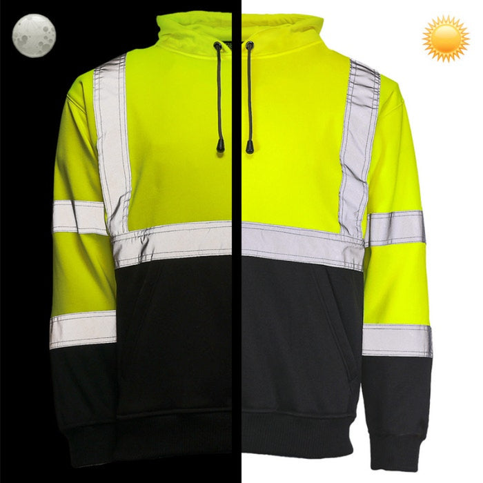 DOME75®  DYNAMIC Series Hi-Vis ANSI Class 3 Viz-Tuff Fleece Black Bottom Pullover Hoodie - DHP1632