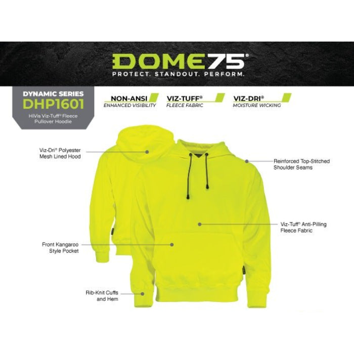 DOME75®  DYNAMIC Series High Visibility Viz-Tuff Fleece Pullover Hoodie - DHP1601