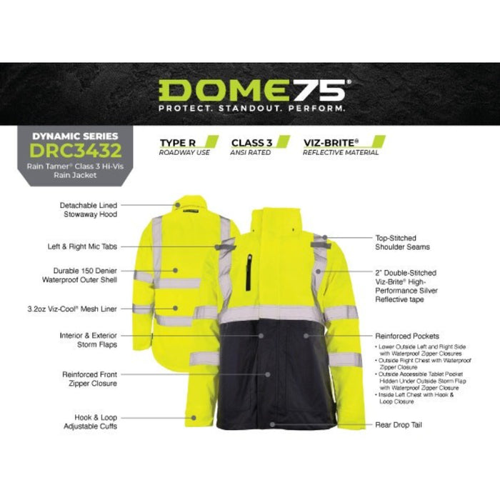 DOME75® DYNAMIC Series Rain Tamer Hi-Vis ANSI Class 3 Rain Jacket - DRC3432