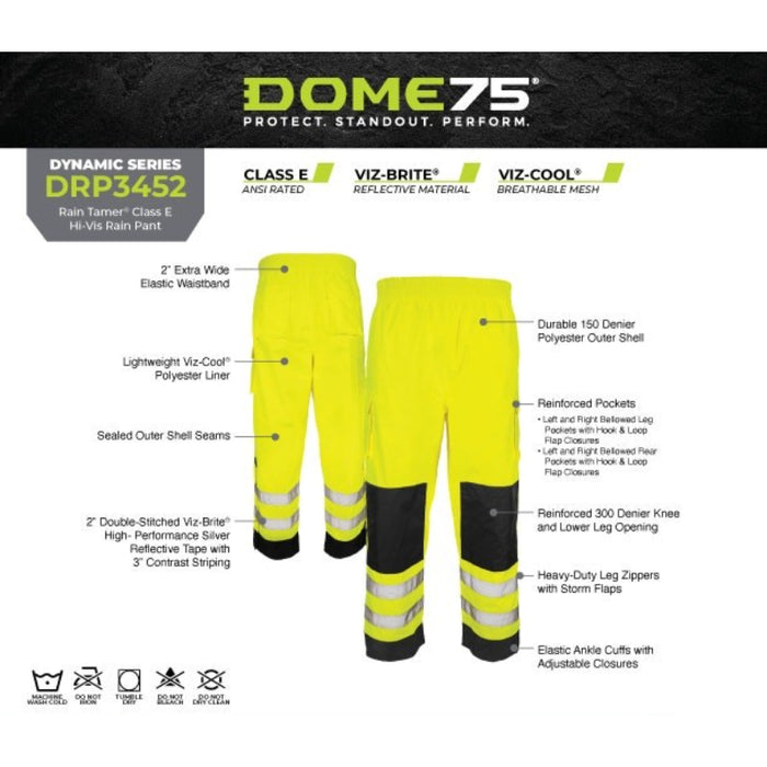 DOME75® DYNAMIC Series Rain Tamer Hi-Vis ANSI Class E Rain Pant - DRP3452