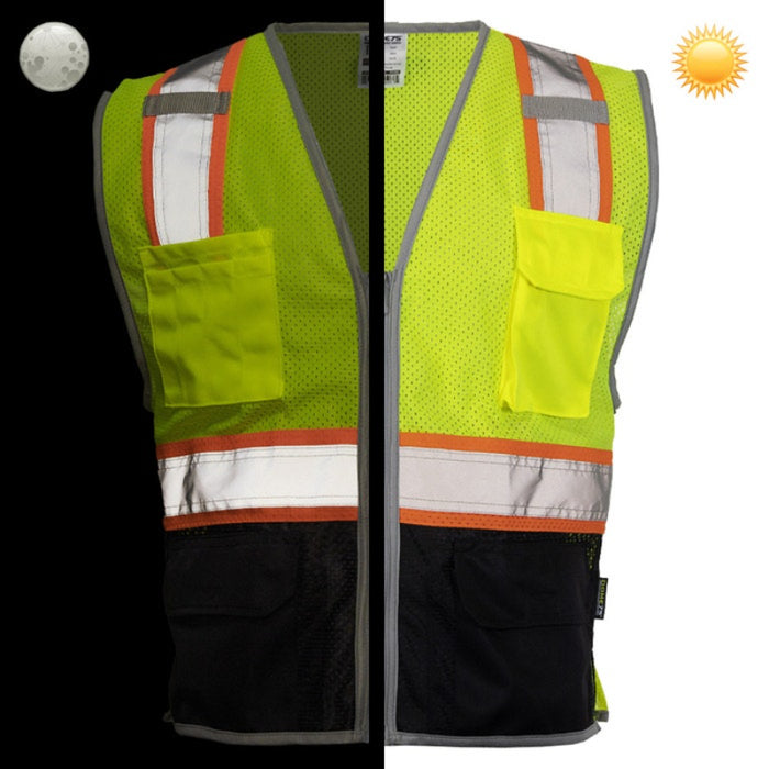 DOME75® DYNAMIC SERIES ANSI Class 2 Black Bottom Hi-Vis Mesh Safety Vest- DV2125