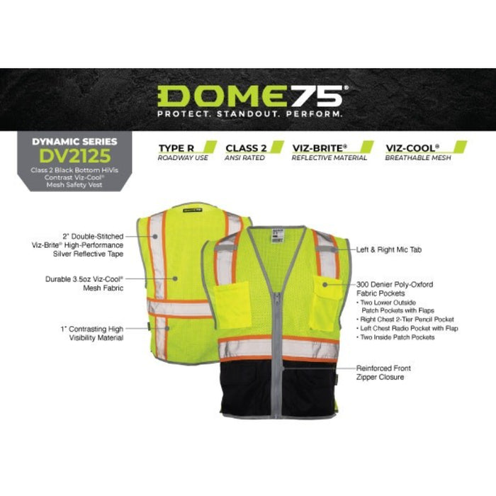 DOME75® DYNAMIC SERIES ANSI Class 2 Black Bottom Hi-Vis Mesh Safety Vest- DV2125
