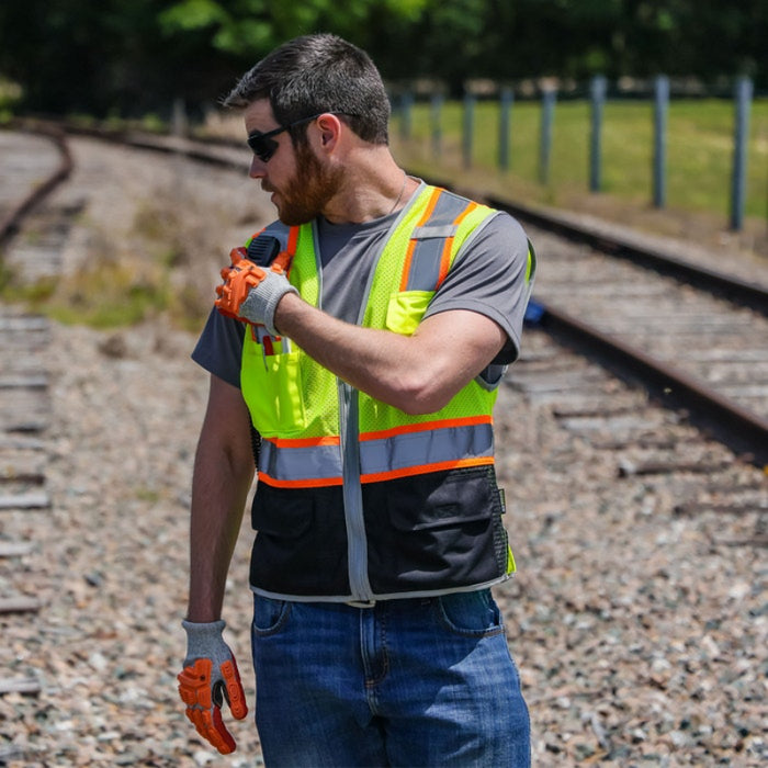 DOME75® DYNAMIC SERIES ANSI Class 2 Black Bottom Hi-Vis Mesh Safety Vest- DV2125