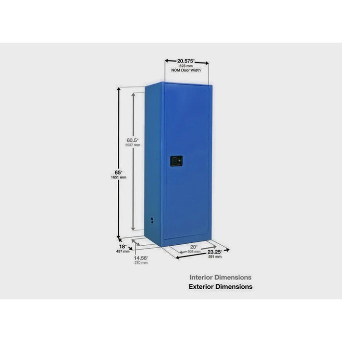 Safety Storage Cabinet 24 Gallon - Acid & Corrosive - 1 Self Closing Door - 3 Shelves - Blue