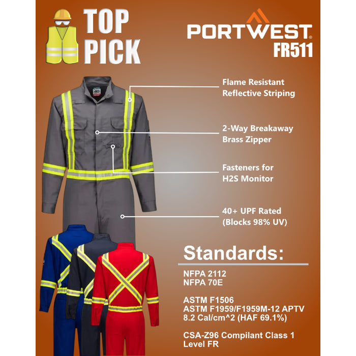 PORTWEST® Bizflame X Back 2" Iona Xtra FR Coverall - FR511
