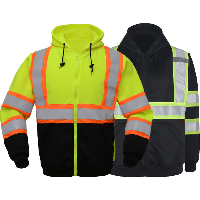 GSS Safety High Visibility Two Tone Zip Front ANSI Class 3 Type R Hooded Sweatshirt - 7009/7011