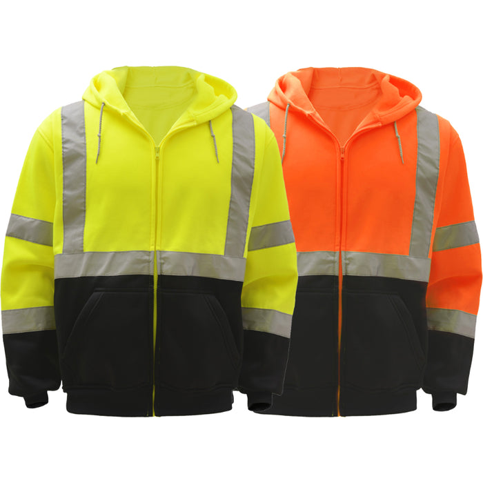 GSS Safety High Visibility Zipper Front Hooded Sweatshirt ANSI Class 3 Type R - 7003/7004