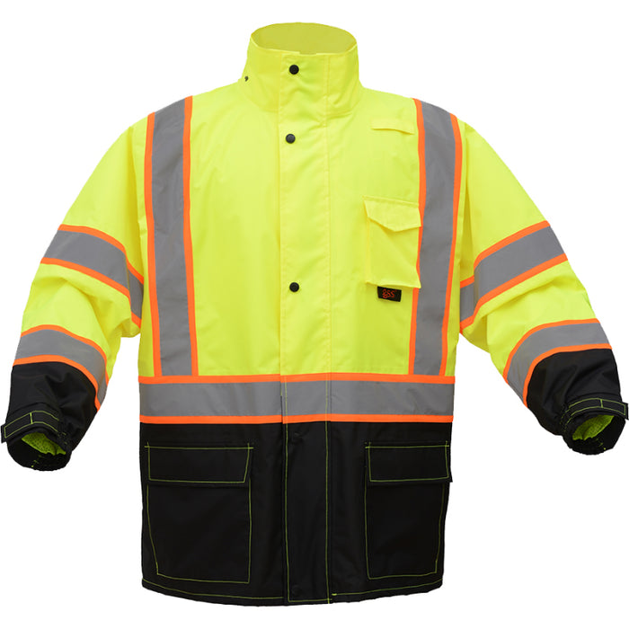 GSS Safety High Visibility Premium Hooded Rain Jacket ANSI Class 3 Type R - 6005/6007