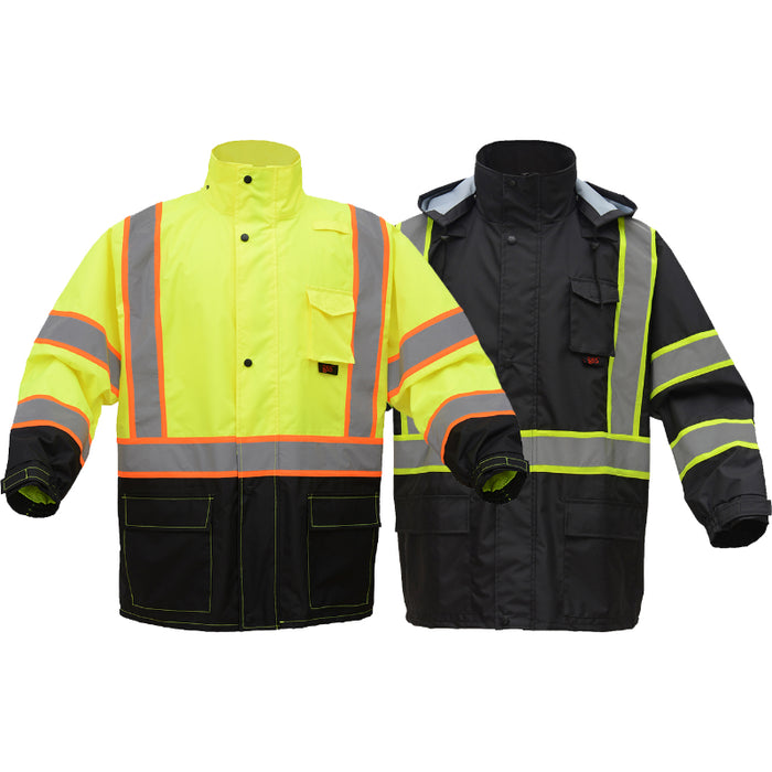 GSS Safety High Visibility Premium Hooded Rain Jacket ANSI Class 3 Type R - 6005/6007