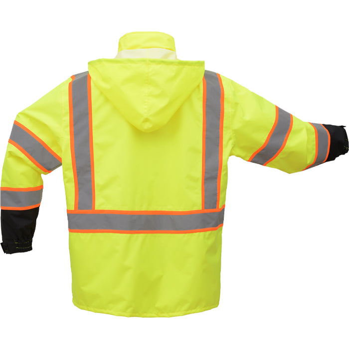 GSS Safety High Visibility Premium Hooded Rain Jacket ANSI Class 3 Type R - 6005/6007