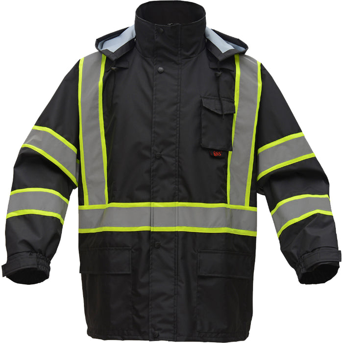 GSS Safety High Visibility Premium Hooded Rain Jacket ANSI Class 3 Type R - 6005/6007