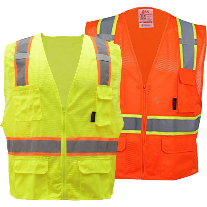 GSS Safety Premium Multi-Purpose Two Tone Mesh Zipper ANSI Class 2 Type R Vest - 1501/1502