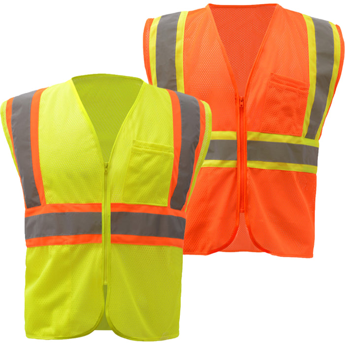 GSS Safety Standard Two Tone Mesh Zipper ANSI Class 2 Type R Safety Vest - 1005/1006