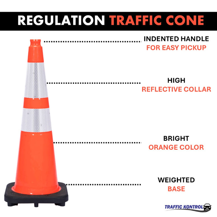 28" Traffic Safety Cone - 5 Lbs - Orange - 6" + 4" Inch Hi Intensity Reflective Collars