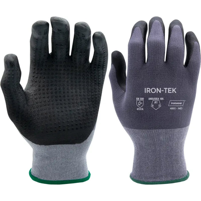 Ironwear® Cut Resistant Grip Gloves - ANSI Cut Level - A1 - Gray / Black - 12 Pcs Pack - 4861