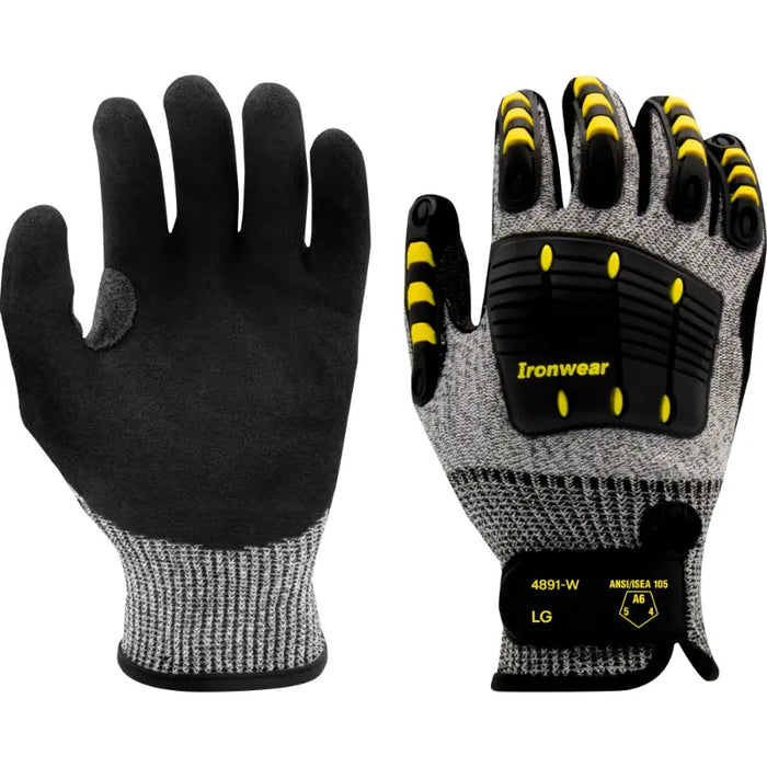 Ironwear®  Cut Resistant Nitrile Palm Polyethylene Gloves - ANSI Cut Level A6 - 12 Pcs Pack - 4891-w