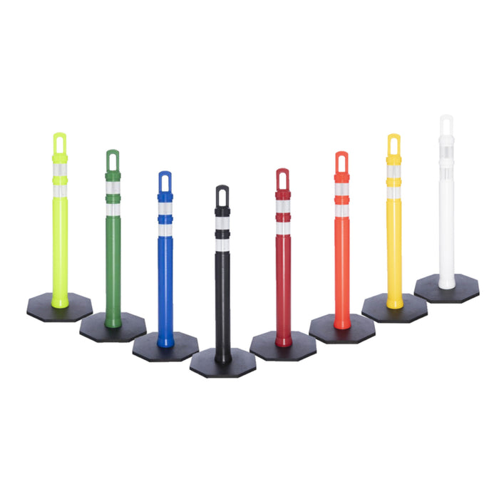 42" JBC Safety Arch Top Traffic Delineator Post Kit - White Post + 12 LBS Base