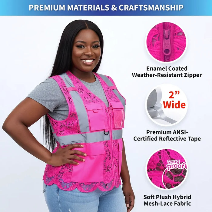 Lace Safety Vest® Women's Class 2 Four Pockets Zipper Vest - VEST002