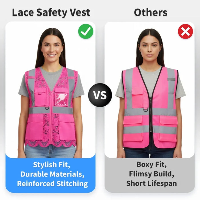 Lace Safety Vest® Women's Class 2 Four Pockets Zipper Vest - VEST002