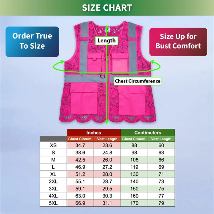 Lace Safety Vest® Women's Class 2 Four Pockets Zipper Vest - VEST002