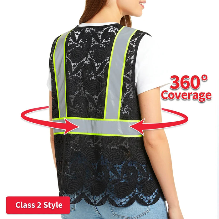 Lace Safety Vest® Women's Class 2 Four Pockets Zipper Vest - VEST002