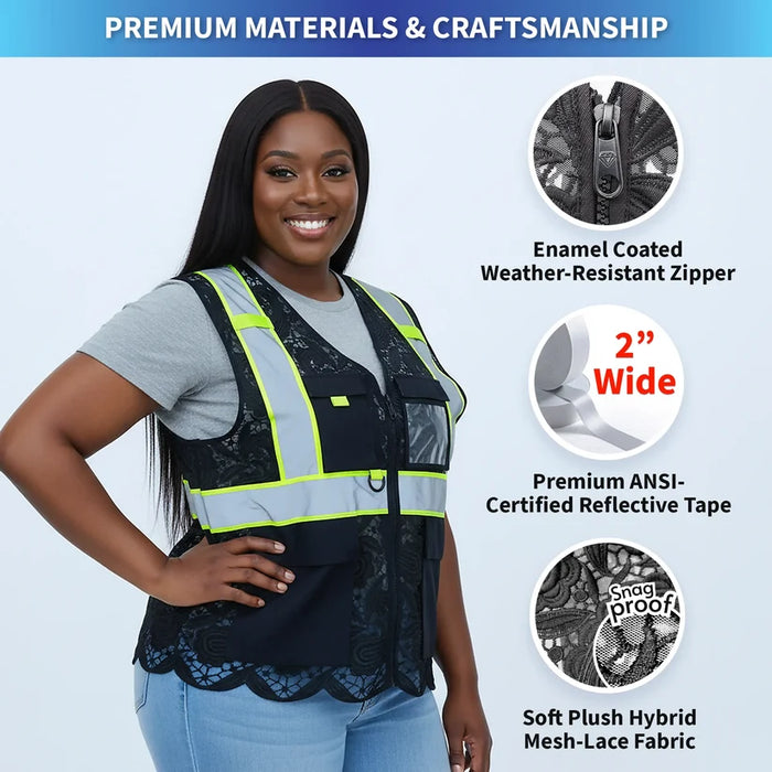 Lace Safety Vest® Women's Class 2 Four Pockets Zipper Vest - VEST002