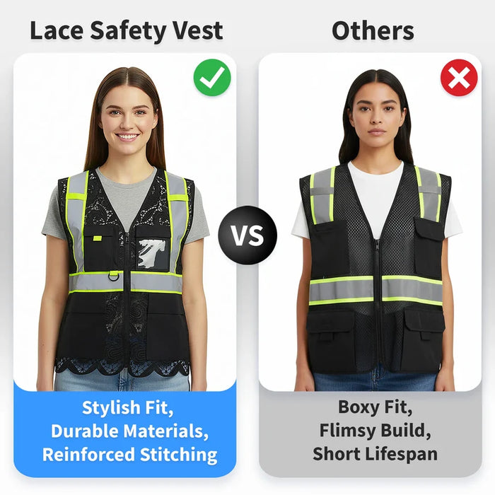 Lace Safety Vest® Women's Class 2 Four Pockets Zipper Vest - VEST002
