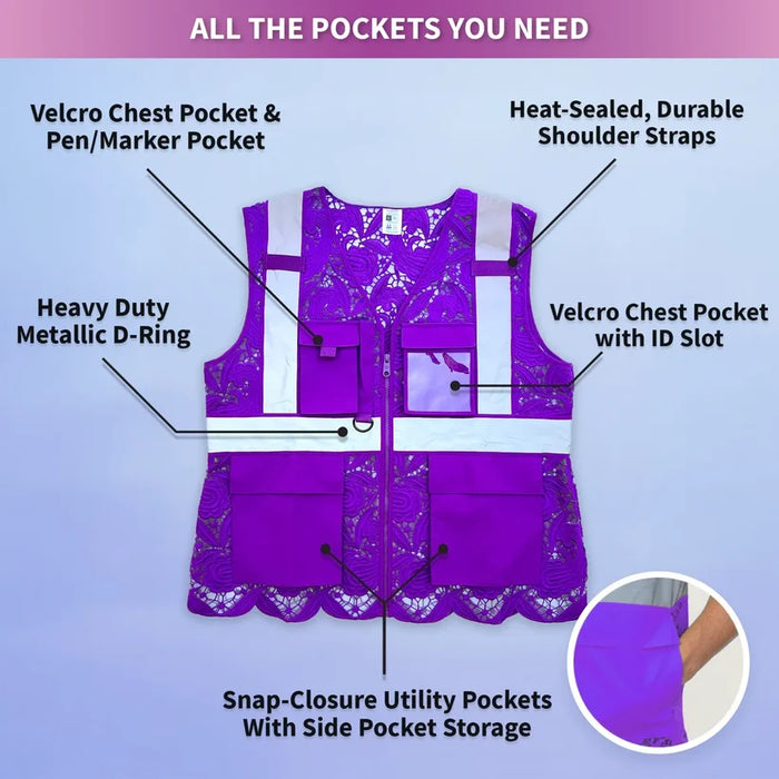 Lace Safety Vest® Women's Class 2 Four Pockets Zipper Vest - VEST002