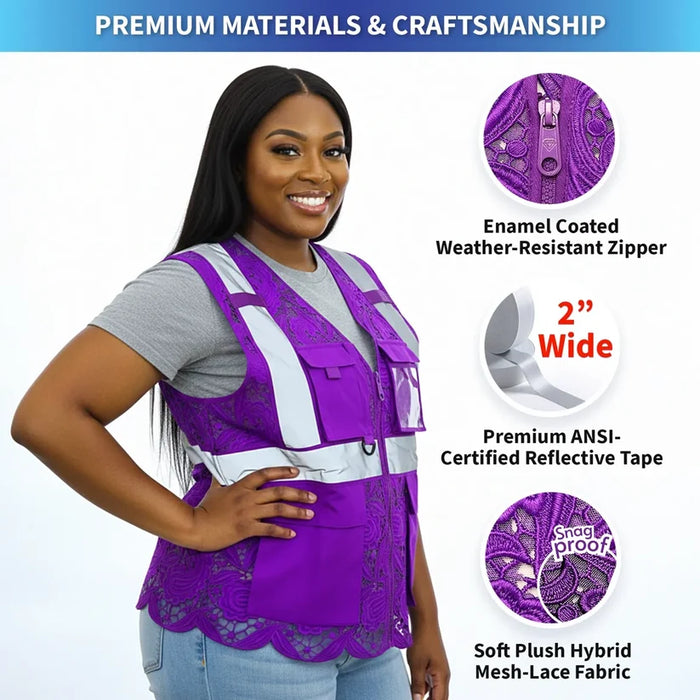 Lace Safety Vest® Women's Class 2 Four Pockets Zipper Vest - VEST002