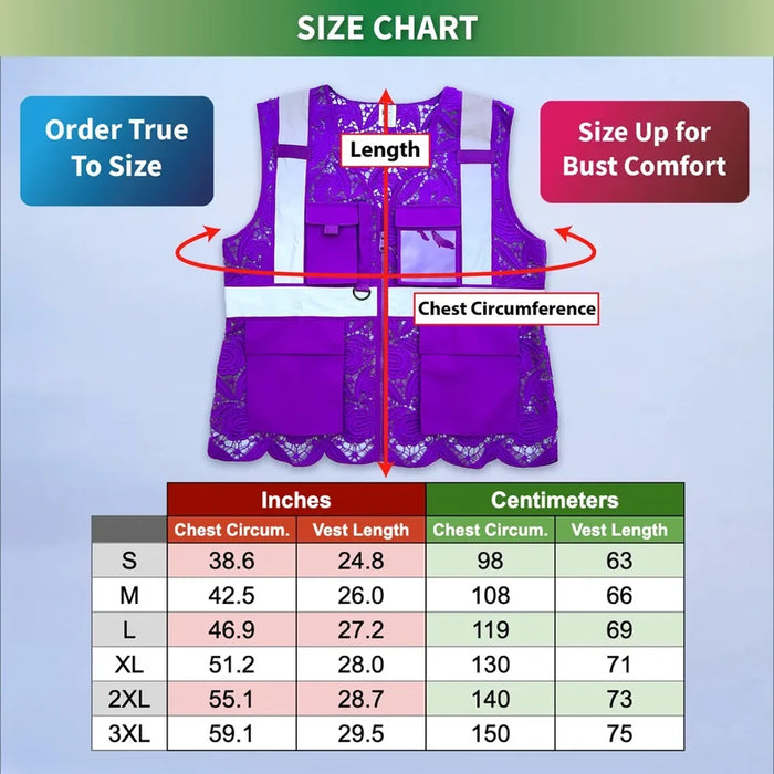 Lace Safety Vest® Women's Class 2 Four Pockets Zipper Vest - VEST002