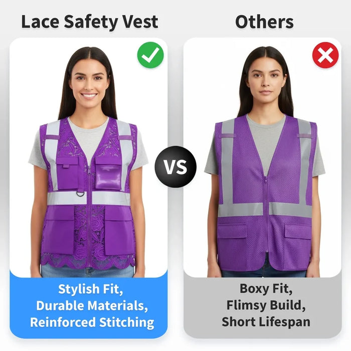 Lace Safety Vest® Women's Class 2 Four Pockets Zipper Vest - VEST002