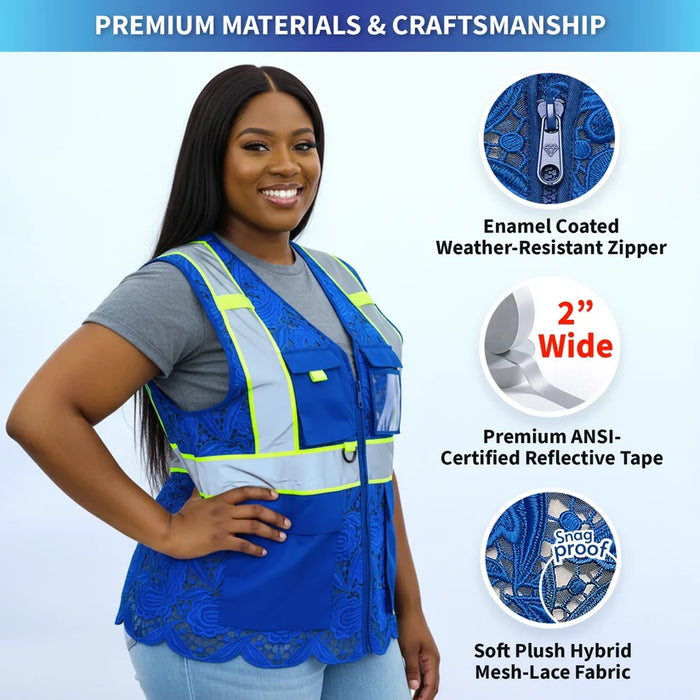 Lace Safety Vest® Women's Class 2 Four Pockets Zipper Vest - VEST002
