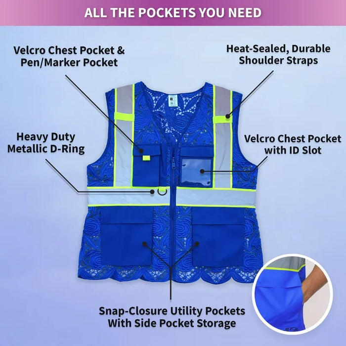 Lace Safety Vest® Women's Class 2 Four Pockets Zipper Vest - VEST002