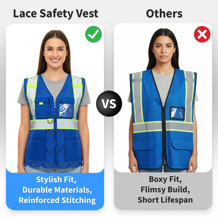 Lace Safety Vest® Women's Class 2 Four Pockets Zipper Vest - VEST002