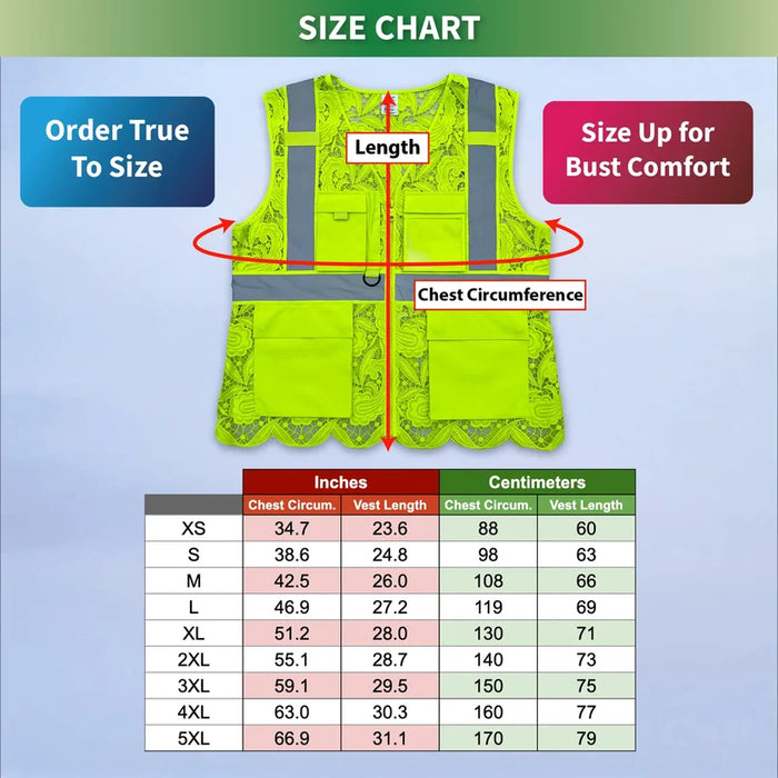 Lace Safety Vest® Women's Class 2 Four Pockets Zipper Vest - VEST002